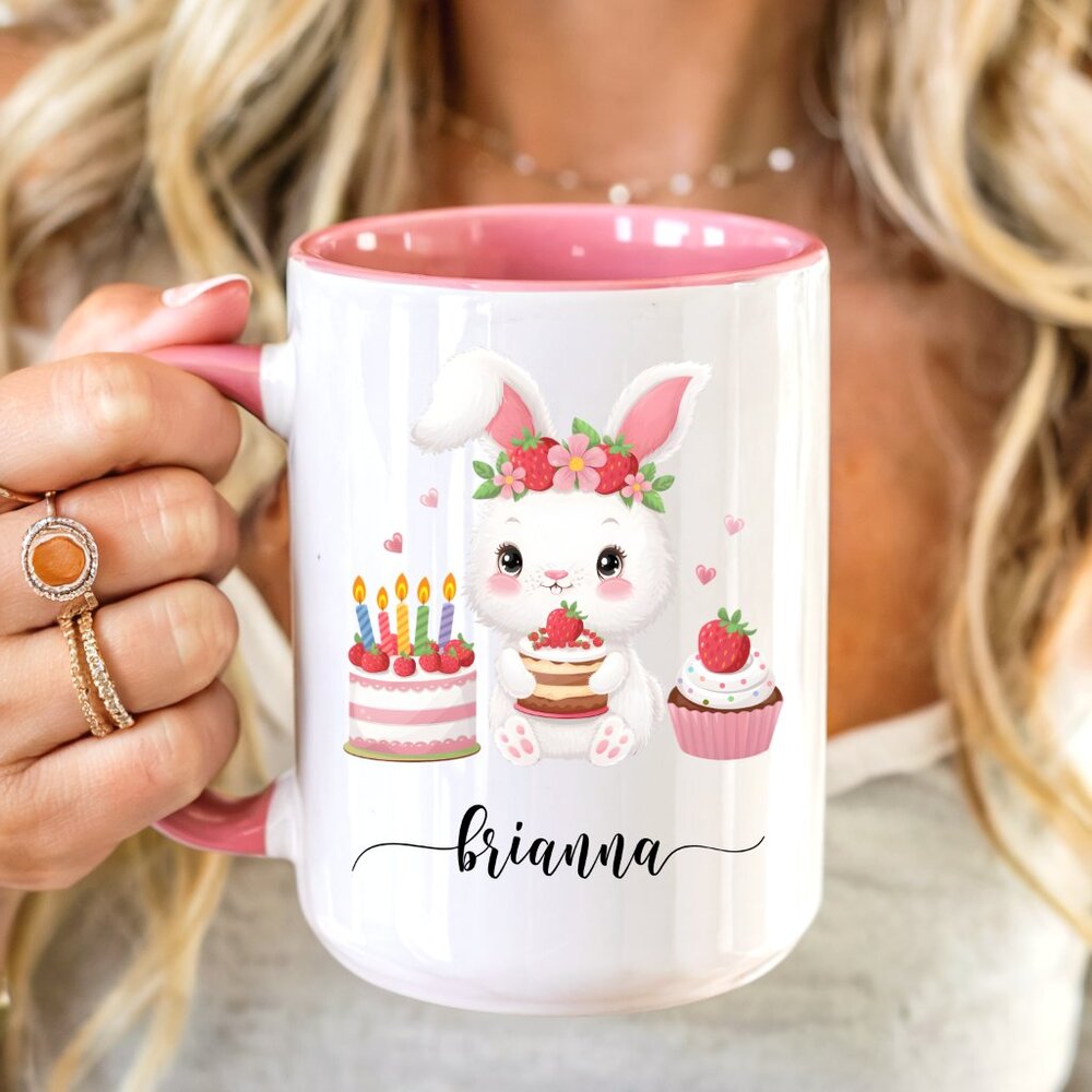 Custom Name Birthday Girl Gift, Pink Latte Mug, Kawaii